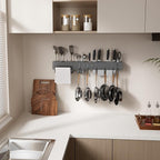 NET MEYA Stainless Steel Pot and Pan Hanger,Wall Mounted Pot Rack Kitchen Hanging Rail With S Hooks,Detachable Pans Hanging Rail Kitchen Lids Utensils Hanger,23.7 Inch Wall Mounted Hanging Pot Rack