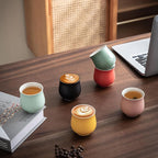 4-Oz Ceramic Espresso Cups Set - Multi-Color, Handle-Free Design for Home & Cafe | Dishwasher-Safe Stoneware Cups (pink, 2)
