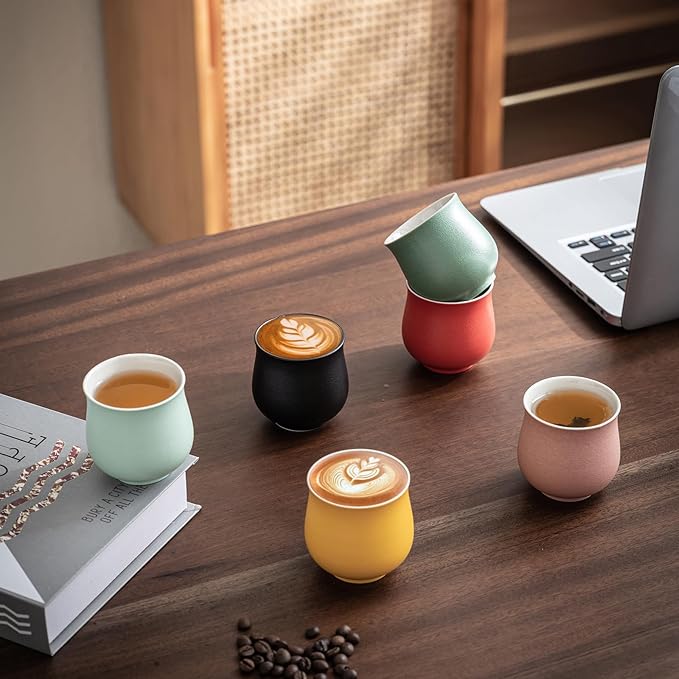 4-Oz Ceramic Espresso Cups Set - Multi-Color, Handle-Free Design for Home & Cafe | Dishwasher-Safe Stoneware Cups (yellow, 4)