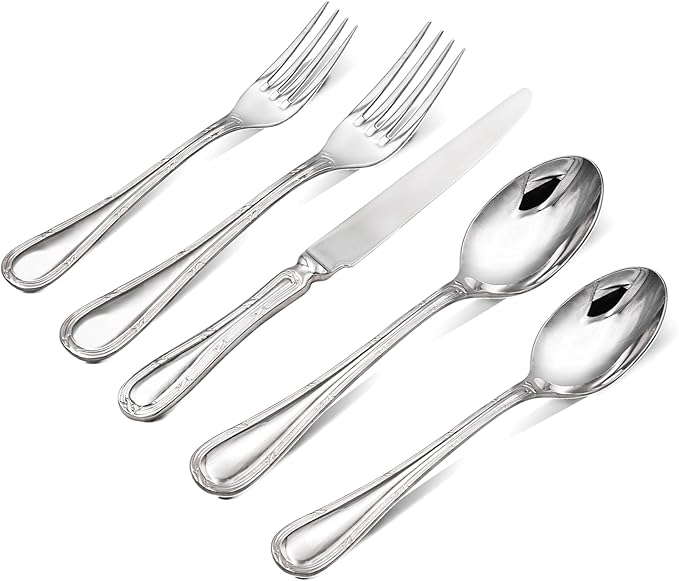 20-piece Silverware Set for 4, 18/10 Stainless Steel Flatware Set, Fine Silverware Set, Serving Utensil Sets, Finely Polished and Dishwasher Safe, Cupid
