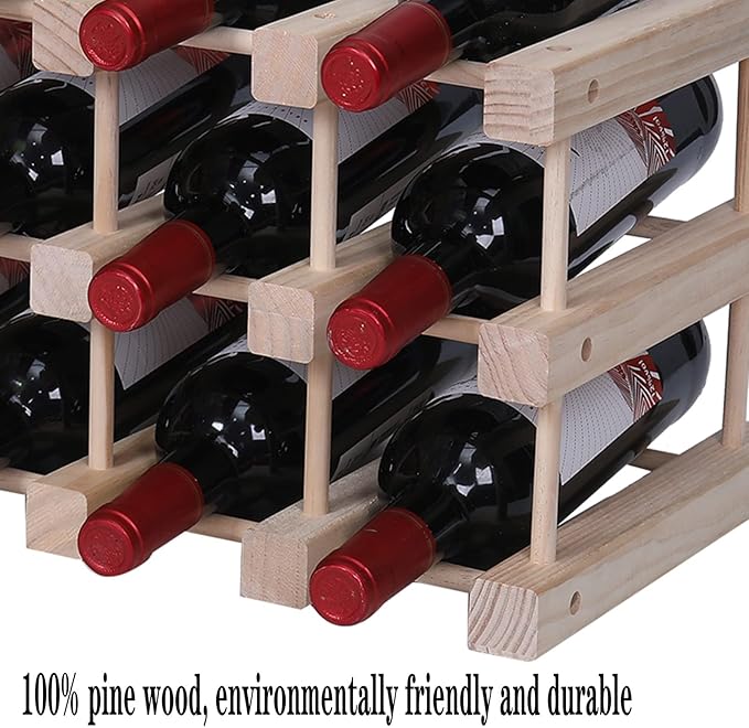 Wine Rack Small countertop Cabinet Stackable Storage Wooden freestanding Floor Wine Holder (15 Bottles)