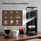 Single Serve Coffee Maker K Cup 2 in 1 Coffee Machine with Ground Coffee & Pods Coffee, 6 to 14 Oz Brew Sizes,Mini One Cup Coffee Maker 40oz Water Tank,Auto Cleaning & Shut Off, Black