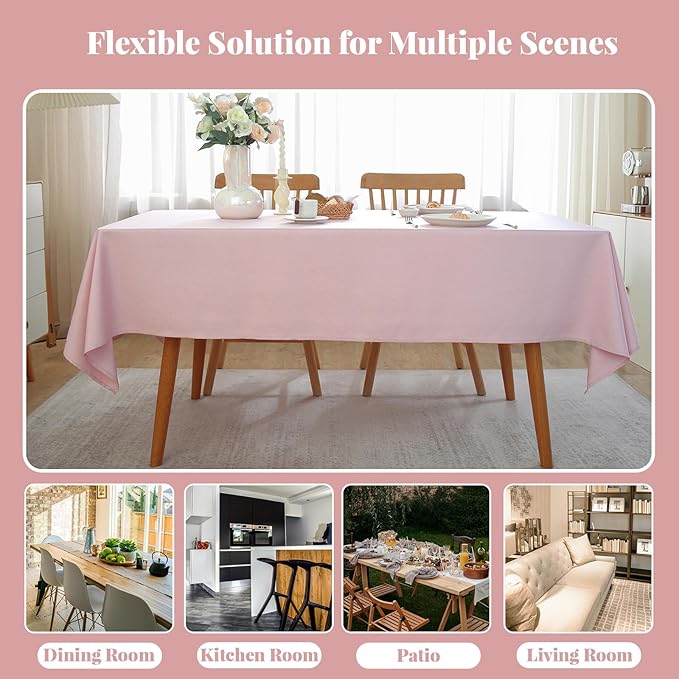 Laolitou Table Cloth Rectangle Linen Waterproof Textured Light Pink Tablecloth, Washable Wrinkle Free Spill Proof Fabric Tablecloths for Dining Table Farmhouse Kitchen Holiday, 60x120 Inch