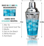 EVERYDAY COCKTAIL - Professional Glass Cocktail Shaker 14 oz, Martini Shaker with Recipes and Measurements, Built-in Strainer and Leakproof Seal, Clear Bar Tool for Margaritas, Martinis