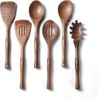 Gudamaye 12 inch Black Walnut Wooden Utensils - 6 Pcs Crafting Spoon Set for Cooking