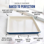 GreenLife Bakeware 18” x 13” Half Cookie Sheet Baking Pan, Non-Toxic PFAS-Free Healthy Ceramic Nonstick, Oven Safe to 450°F, Easy Release, Even Heating, Easy Clean, Navy