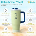 40 oz Tumbler with Handle and Straw | Leak Proof Insulated Stainless Steel Water Bottle Travel Mug Fits in Cup Holder | Keeps Cold Hot | Gifts for Women Men Him Her (Pastel Green, 40 oz)