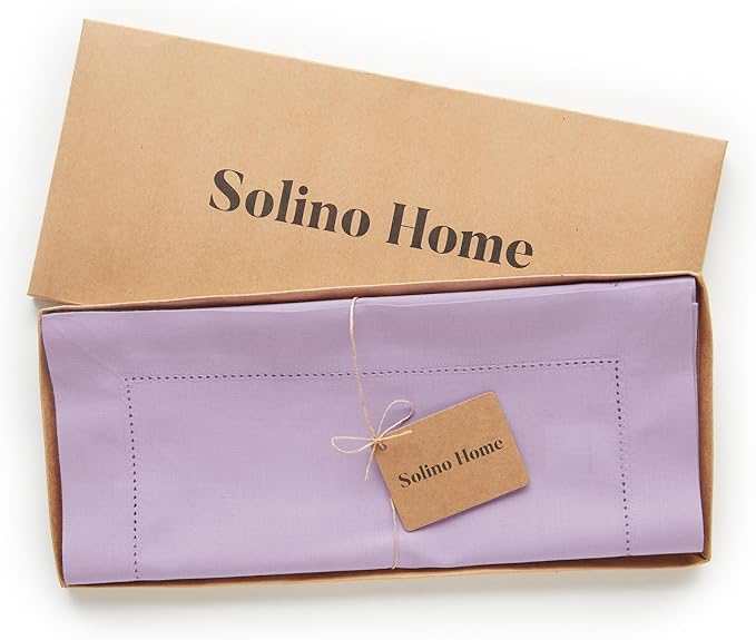 Solino Home Cotton Linen Table Runner 60 Inches - Lavender Ice Hemstitch Table Runner 14 x 60 Inch Ideal for Dresser and Coffee Tables - Summer