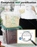 2QT4QT NSF Food Storage Containers: 8 PCS [Food Grade][Hot&Cold Resistant] Commercial Clear Square Food Storage Containers with Scales Handles for Home Restaurant Kitchen Proof Dough(BPA FREE-GREEN)