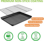 E-far Nonstick Baking Sheet with Rack Set, 12.5 x 9.5 x 1 Inch Cookie Sheet Baking Pan with Cooling Rack for Oven, Commercial Grade & Non-Toxic, Easy to Clean
