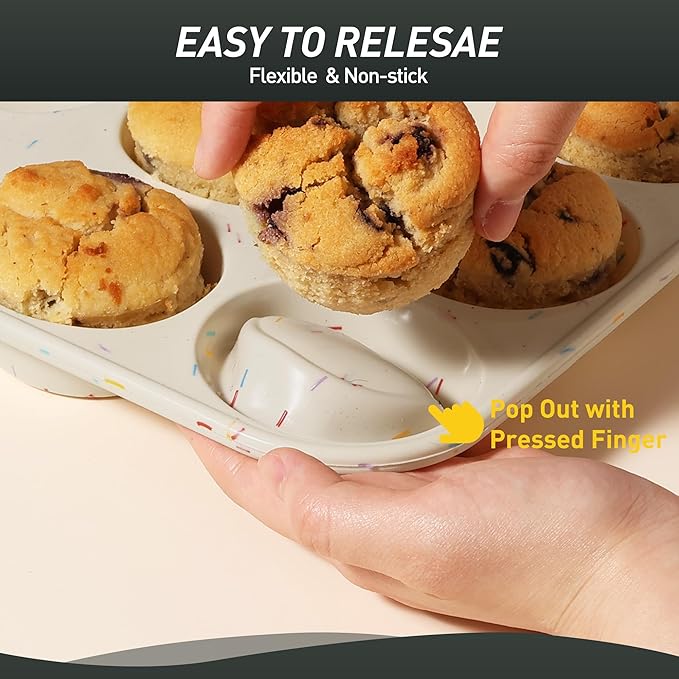 2 Pack 6 Cups Silicone Mini Muffin Pan with Metal Reinforced Frame Silicone Molds Cupcake Cake Baking Pans Cookie Baking Chocoflan Cupcake Mold Cake Molds Kitchen Baking Mom Gift Home Essentials