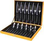 Hammered Black Silverware Set, OGORI 24-Piece 18/10 Stainless Steel Flatware Set, Service of 6