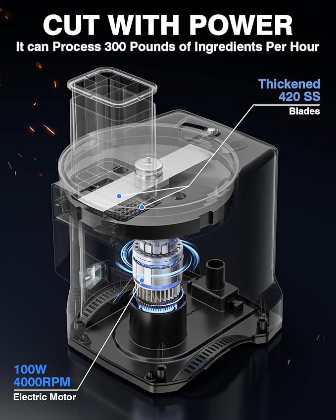 WantJoin 5 in 1 Electric Vegetable Chopper - Multifunctional Commercial Vegetable Dicer Food Fruit Processor Stainless Steel Blades for Slicing(2.5mm), Dicing(6/8/12mm), Chopping(2.5mm),Shredding