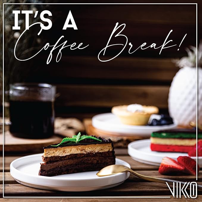 Vikko Appetizer Plate, Set of 4 White Plates, Elegant Raised Rim Bone China, Stackable 6.5 Inch Dessert Plates, Dishwasher Safe