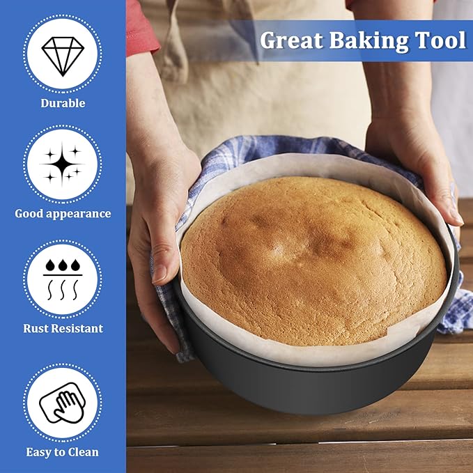 P&P CHEF 8 Inch Cake Pan, Nonstick Round Baking Layer Cake Pans Tins Set for Birthday Wedding, 2.94-Inch Deep Side & One-piece Design, Stainless Steel Core & Easy Clean, Black 3Pcs