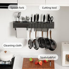 NET MEYA Stainless Steel Pot and Pan Hanger,Wall Mounted Pot Rack Kitchen Hanging Rail With S Hooks,Detachable Pans Hanging Rail Kitchen Lids Utensils Hanger,19.7 InchWall Mounted Hanging Pot Rack