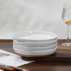 8-Inch Stoneware Plates Set of 4 - Porcelain Dinner Plates - Microwave and Dishwasher Safe, Ceramic Plates Set,Scratch Resistant. Kitchen Porcelain Dish,White(Brown Bottom)