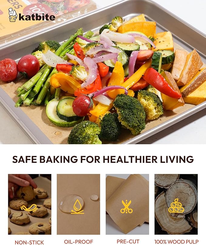 Katbite Air Fryer Disposable Paper Liners 100 Pcs, 9x11 Inch, Oil Resistant & Easy Clean, Non-stick Rectangular Paper Sheets Basket Liner for Toaster Oven Xl Air Fryer