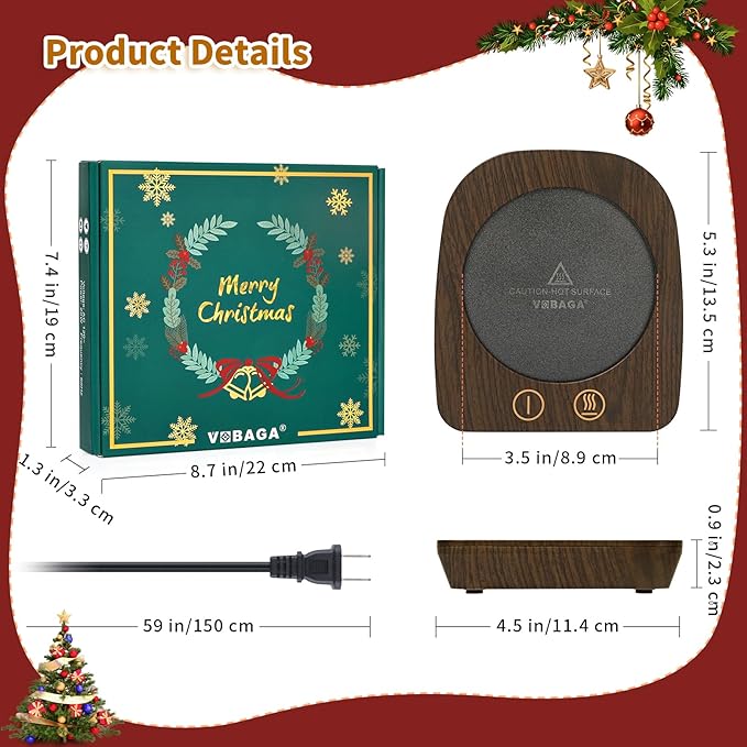 VOBAGA Coffee Warmer & Mug Warmer for Home Office Home Desk Use, Electric Cup Warmer with 3 Temperature Settings for Tea, Milk, Cocoa with Auto Shut Off After 4 Hours, Coffee Gift