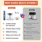 Kawu Cordless Food Processor, Electric Portable Food Chopper with 2 Bowls | 2 Cups+3x 0.4 Cup | 2 Stainless Steel Blades, USB Rechargeable Meat Grinder & Vegetable Chopper for Kitchen, Home