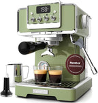Neretva Espresso Machine, 58mm Professional Espresso Coffee Machine 15 Bar Retro Espresso Maker with Powerful Milk Frother & Visible Pressure Gauge for Home Barista Latte and Cappuccino Maker-Green