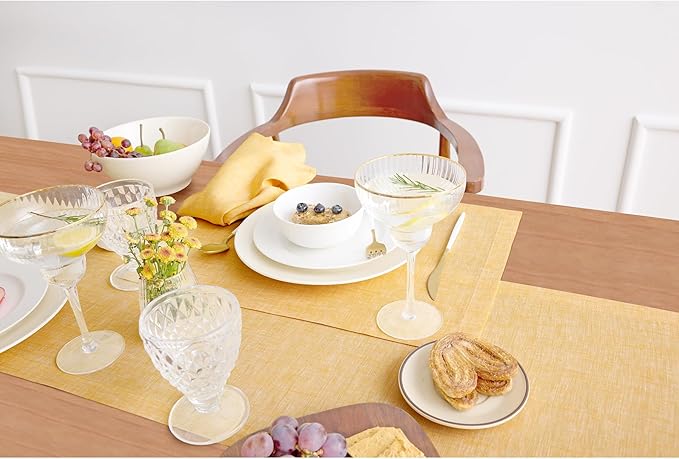 Solino Home Linen Table Runner 72 Inches Long - Athena, 100% Pure Linen Chambray Mustard Yellow Table Runner 14 x 72 Inch for Dining, Summer
