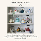 MACKENZIE-CHILDS Enamel Tea Kettle, Cute Tea Kettle for Stovetop, 2 Quarts, Pastel Pink-and-Green Palm Beach Check