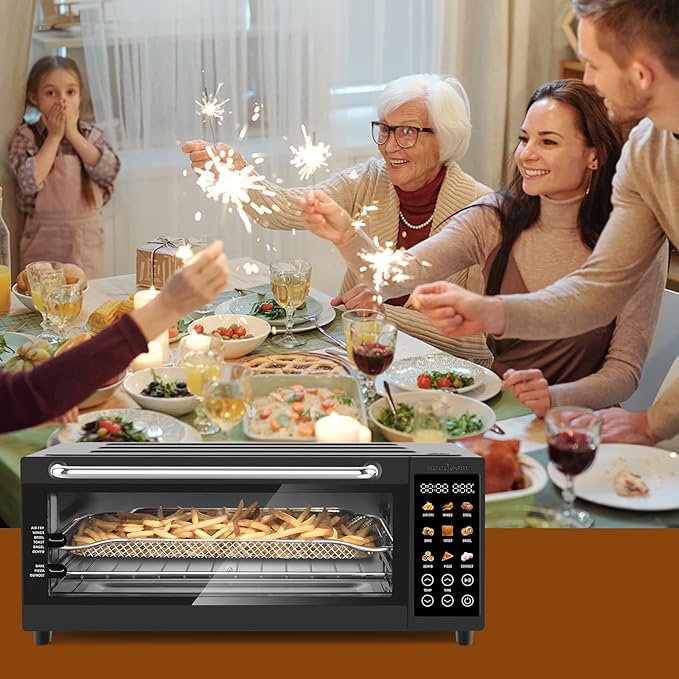 SEEDEEM 9-in-1 Air Fryer Oven, 16-Quart Countertop Convection Oven with Toaster, Broil, Pizza, Toaster Oven & Dehydrator, Large Capacity Kitchen Appliance in Pink, Silver, Black