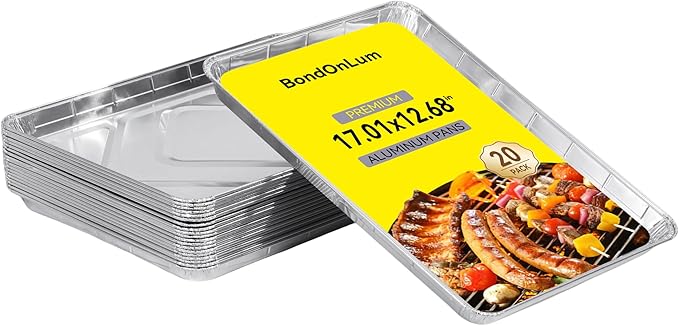 Aluminum Foil Pans,Disposable Trays,1/2 Size Sheet Cookie Cake Pan,17x13(20 Pack),Rimmed Baking Sheet for Frying, Grilling, or Baking Dishes
