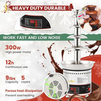 Chocolate Fountains Commercial 5 Tiers 9Lbs Large Chocolate Waterfall Machine Stainless Steel Hot Cheese Fondue Tower Easy Assembly Perfect for Candy BBQ Sauce Ranch Liqueurs Digital-control