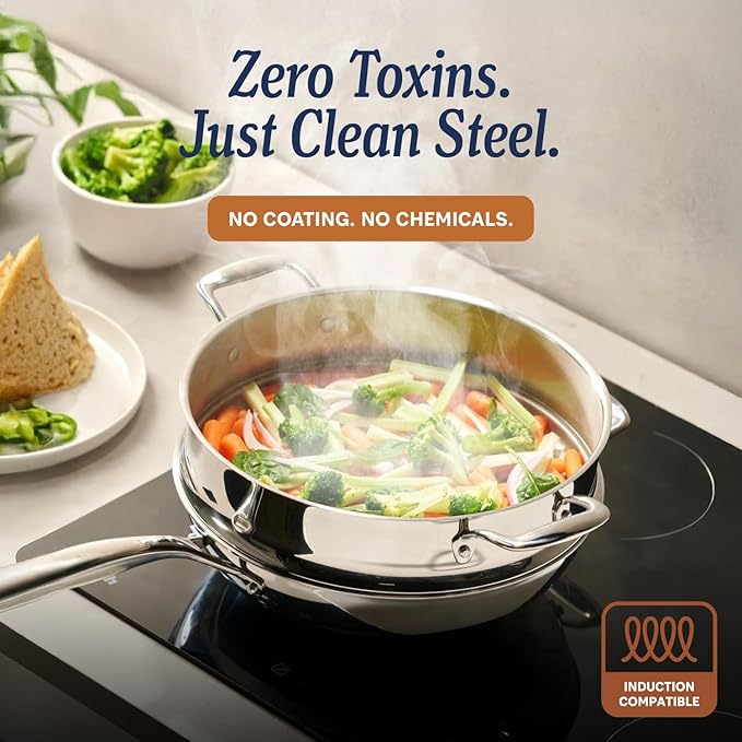 LEGEND COOKWARE 5-Ply Stainless Steel Cookware Set, 12-Piece Pots and Pans Set - Induction Compatible, Oven Safe 800°F - Non-Toxic, No Coatings - Built to Last Generations