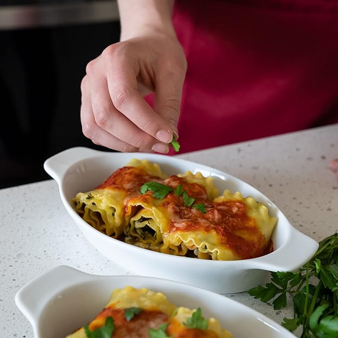 Heartland Home Porcelain Mini Casserole Dish Oval Au Gratin Dish (4pc Set). Cauliflower Baking Dish, Banana Split Bowls, Single Serving Dishes, Small Individual Gratin Dishes Set