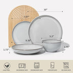 16 Piece Double Bowl Dinnerware Sets with Pasta Bowls, Highly Chip and Crack Resistant Plates and Bowls Sets, Natural Earthyware Ceramic Dishware Sets, Service for 4 Moonstone White