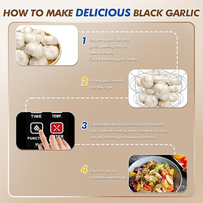 Moongiantgo 7.5L Black Garlic Fermenter, Automatic Intelligent Control Garlic Fermenter Natto, Yogurt, Kimchi, Wine Fermenter Machine, Garlic Cooker with Precise Time Temperature Control, 110V (Brown)