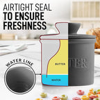 Zulay Kitchen Porcelain Butter Crock With Lid & Knife - Authentic French Butter Dish For Fresh & Spreadable Butter - Gray