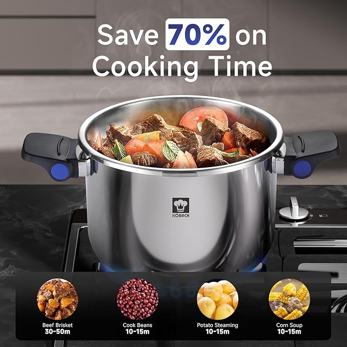 8QT Stainless Steel Pressure Cooker, Olla de presion, Cooking Pressure Cooker, Compatible with Induction and Gas Stovetops, Dishwasher Safe, One-Hand Opening Design