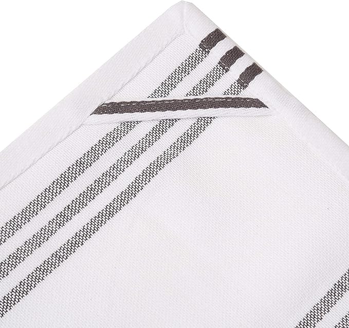 Urban Villa Kitchen Towels 100% Cotton Pack of 3, Highly Absorbent Quick Drying Super Soft Premium Dish Towel for kitchen with Hanging Loop Hand & Tea Towels - 20x30 Inch, (Dove Grey & White, Striped)