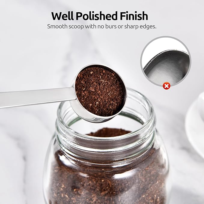 U-Taste Coffee Scoop 1 Tablespoon: 18/8 Stainless Steel Measuring Scooper for Ground Coffee, Bean, Powder, Espresso, 6.9in Long Handle Metal Meaure Spoon for Canister, Jar (1Tbsp/15ml, Silver)