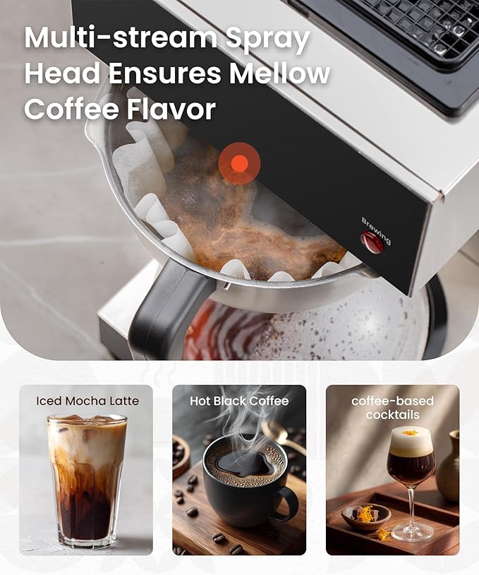 SYBO 12 Cup Coffee Maker Commercial, Pour Over Coffee Maker Brewer, Industrial Stainless Steel Cafetera with 2 Warmers