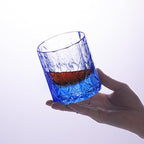KAMMAK Crystal Whiskey Glass Set of 2, 7.78 oz (230 ml) Handmade Old Fashioned Tumbler, Thick Base Colored Glass with Delicate Rim & Seamless Design for Scotch, Bourbon, Cocktails, Blue 12-Facet