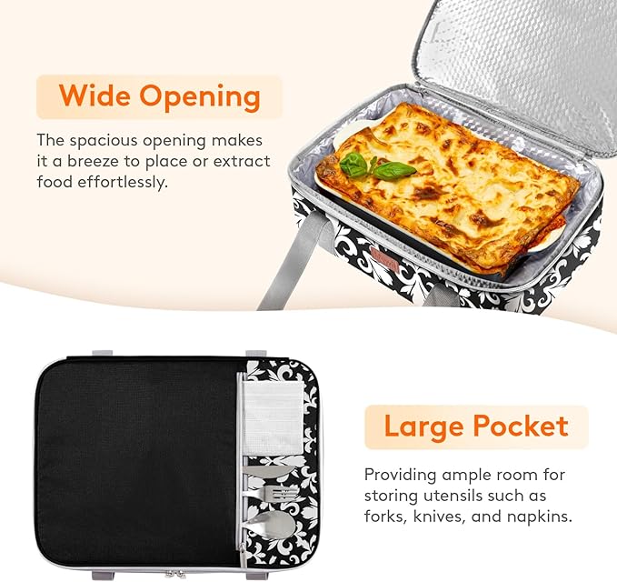 Lifewit Casserole Carrier for Hot or Cold Food, Insulated Casserole Baking Dish Bag Food Carrier, Lasagna Holder for Potluck/Parties/Picnic/Cookouts, Fits 9"x13" Baking Dish, Black