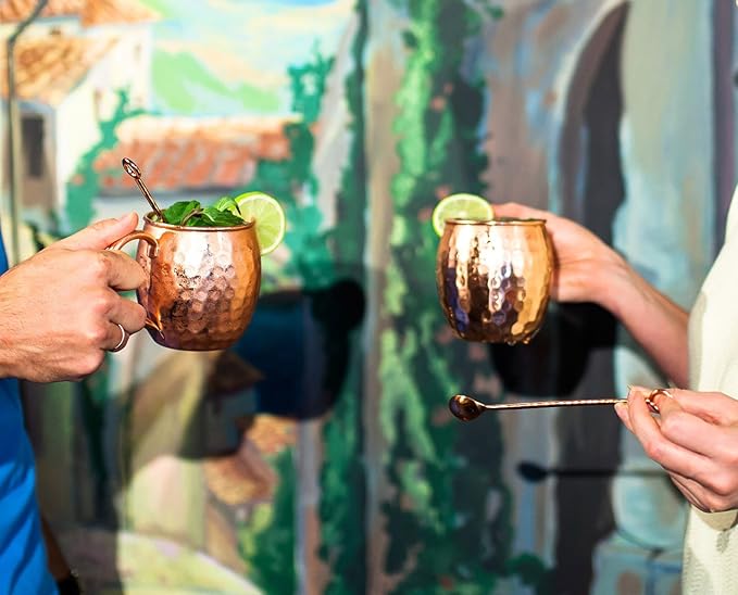 Copper mixing spoons set of 2 - copper plated stainless steel bar spoons with elegant ring on top. - Copper stirring spoon for Moscow mules