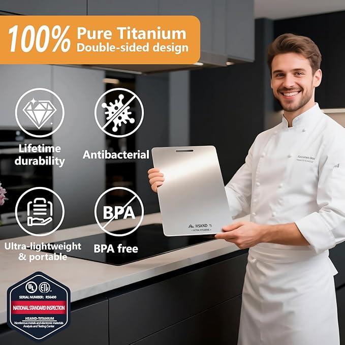 Titanium Cutting Boards for Kitchen, 100% Pure Titanium Cutting Boards, Cutting Board Double Sided Food Grade, Perfect for Sushi, Meat, Vegetables & Meal Prep – Easy To Clean