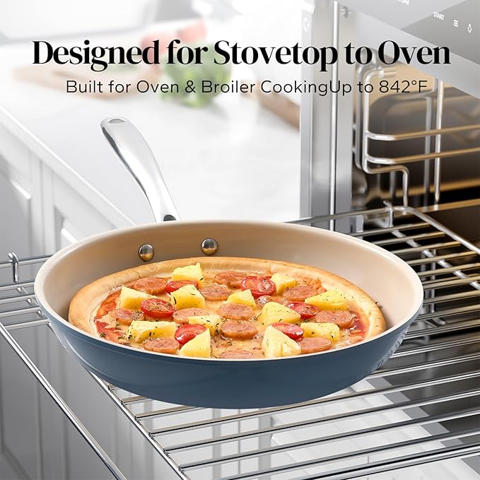 Redchef Nonstick Frying Pan Skillet, Ceramic Non-Stick Saute Pans, 11 inch Cooking Fry Pan with Stay Cool Handle, All Stovetops (Gas, Electric & Induction), Dishwasher/Oven Safe, PFAS-Free (Blue)