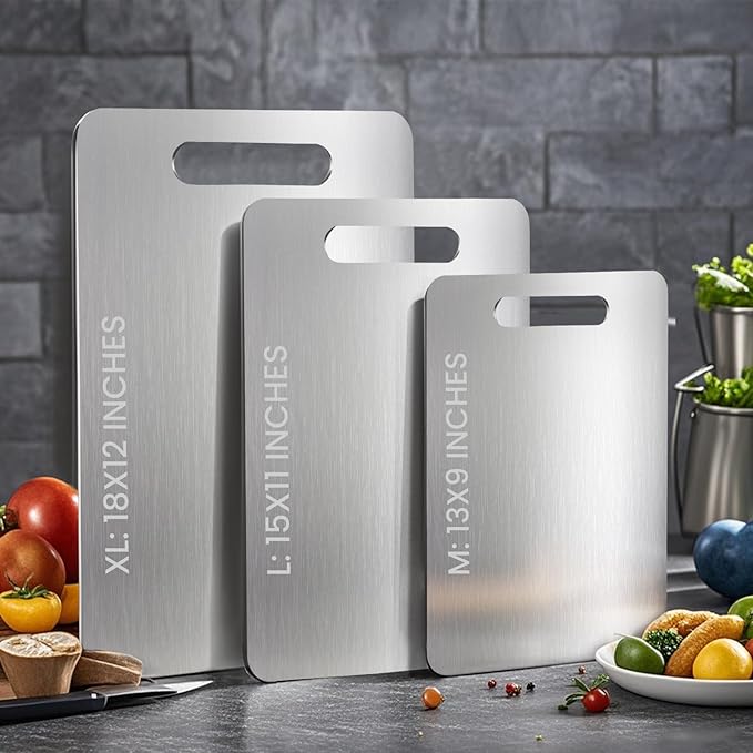 3 Pack Titanium Cutting Boards for Kitchen,100% Pure Titanium, Cutting Edge Hygiene & Durability, Double-sided food-grade Cutting Board For Meats Fruist And Vegetables,Easy to Clean（M+L+XL)