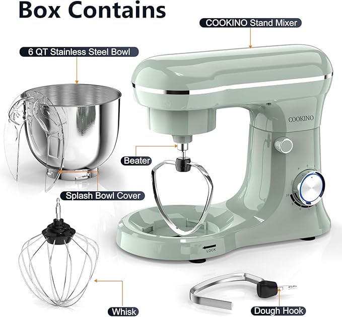 Electric Stand Mixer,10 Speeds Tilt-Head Food Mixer, 3-IN-1 Kitchen Mixer for Daily Cooks with Dishwasher-Safe 6QT Bowl,Dough Hook, Beater, Whisk (Morandi Green)