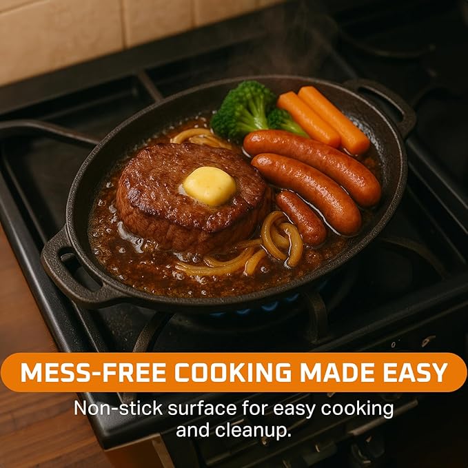 Bruntmor 3-in-1 Pre-Seasoned Cast Iron Skillets with Reversible Grill Griddle Lid - 6.8 Quart Round Deep Roasting Pan for Frying, Grilling, Dutch Oven Cooking - Non-Stick Cast Iron Cookware - Black