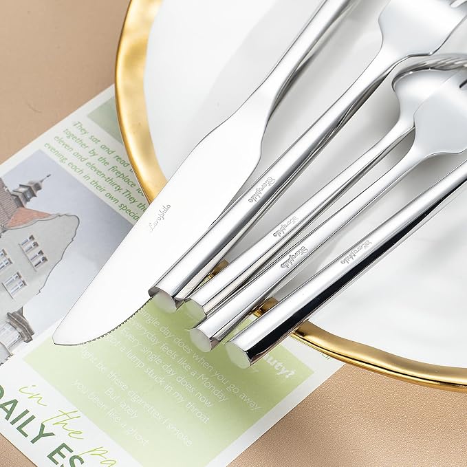 Silverware Set,Zerophilo Flatware Set with Hexagon Handle 20 Pieces 18/0 Stainless Steel Cutlery Set for 4 Mirror Polished,Dishwasher Safe