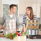 9.5-Inch Vertical Bamboo Steamer Basket, 2-Tier with Stainless Steel Rings | 50 Liners, Sauce Dish & 2-Chopsticks | Cooking Pot for Buns Dumplings Rice Vegetables Dim Sum