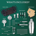 KITESSENSU Cocktail Shaker Set Bartender Kit with Stand | Complete 24-Piece Bar Set Cocktail Kit with All Bar Accessories: Martini Shaker, Jigger, Muddler | Drink Mixer Set for Home Bar Cocktails